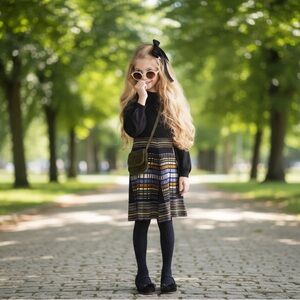 PORTER Color Block Knitted Dress Navy Brown 14Y